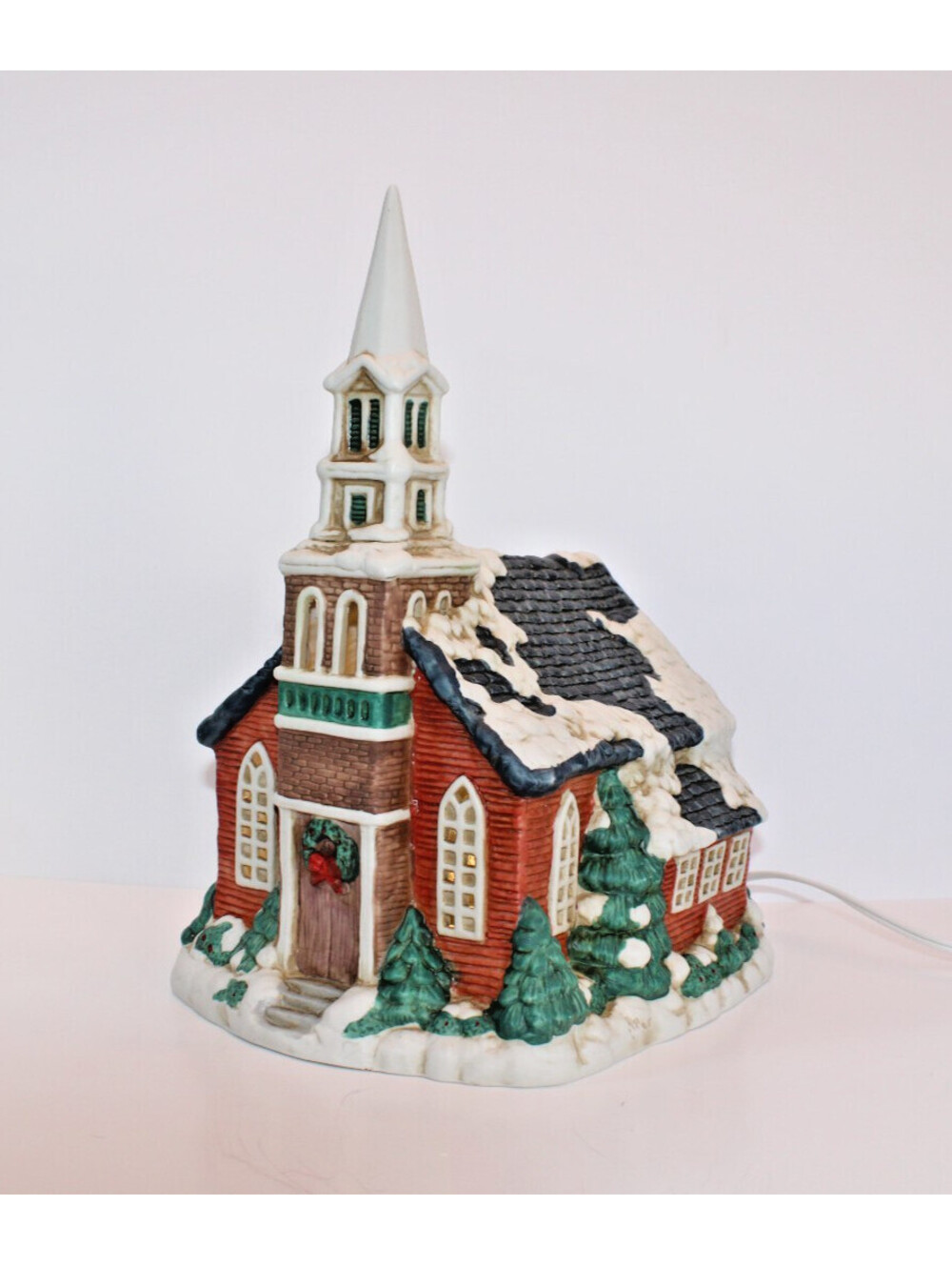 Vtg 1991 Large Lighted Porcelain Christmas Village Church Chapel 12" VGC